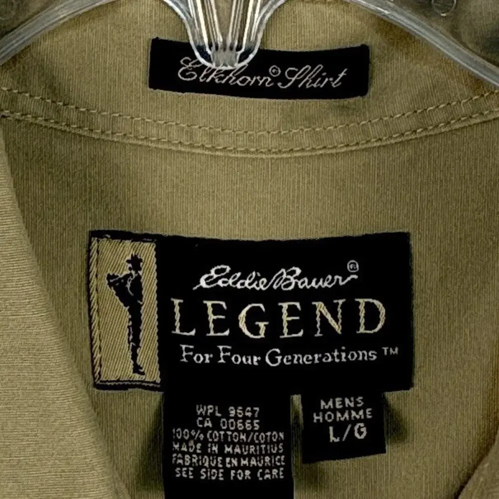 VTG Eddie Bauer Legend Elkhorn Shirt Mens L Tan Khaki Canvas Outdoor Hiking 90s